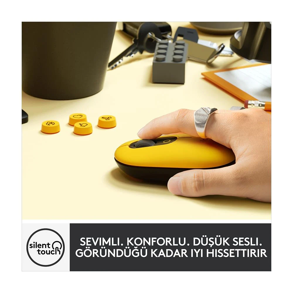  Logitech Pop Blast Emoji Tuşlu Silent Sessiz Kablosuz Mouse  Sarı